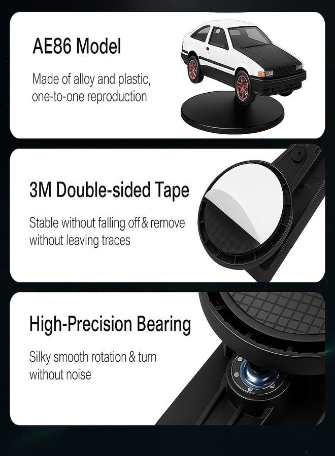 LEELICHI AE86 Drift Dashboard Ornament - 360° Rotating Alloy & Plastic Mini Car Model with 3M Adhesive Base - Smooth Spinning Car Decor for Dash, Desk, Gift, Automotive Accessory - Image 5